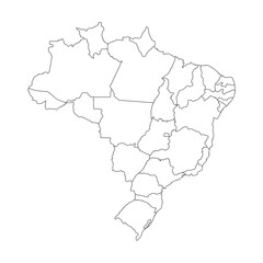 Black line map of the Brazil, vector illustration of the national border of Brazil.
