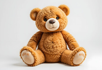 Obraz premium Adorable 3D teddy bear plush toy with a charming head tilt, featuring a realistic texture on a clean white background.