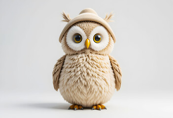 Obraz premium Whimsical 3D cartoon owl, sitting happily in its hat and radiating cuteness.