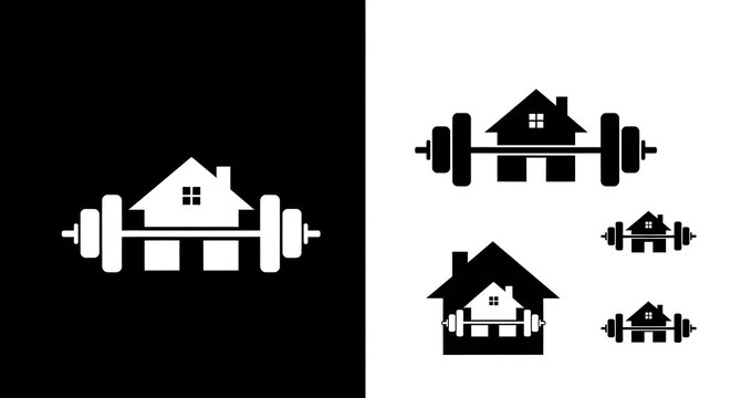Home Gym Fitness House Barbell Logo