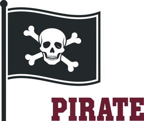 Jolly roger pirate flag waving with text element vector