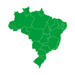 Green map of Brazil, vector illustration of the national borders of Brazil.
