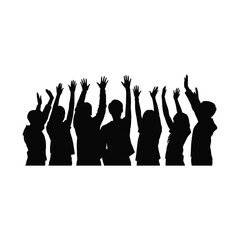 Group of People Raising Hands Illustration Silhouette for Achievement and Success