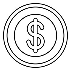 Clean line art vector of a dollar coin and currency symbols