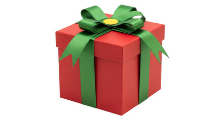 Isolated Red Gift Box with Green Ribbon