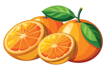 Vibrant Orange Still Life Delicious Citrus Fruit Arrangement Refreshing and Healthy Looking Oranges with Lush Green Leaves vector illustration