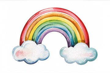 Rainbow Clipart Colorful Arc Clouds Watercolor Design for Projects