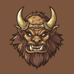 Aggressive Mythological Beast Head Portrait Vector Illustration T-Shirt Graphic Design	
