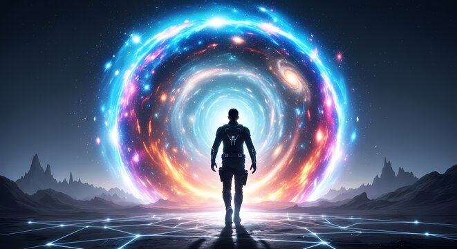 Man Entering Cosmic Portal to Another Dimension