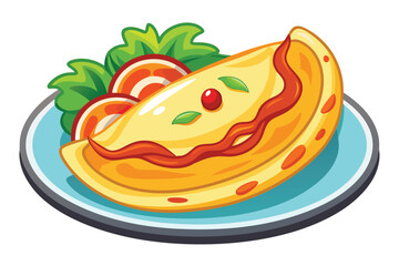 Delicious Omelette with Tomatoes and Greenery A Cartoon Culinary Delight Ready to Serve
