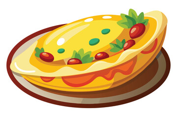 Delicious Omelette with Tomatoes and Greenery A Cartoon Culinary Delight Ready to Serve