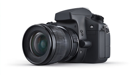 Fototapeta premium Professional dslr camera with a large lens isolated on white background