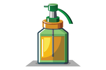 Cartoon Illustration of a Yellow Bottle with a Green Top and Pump Dispenser for Liquid Soap or Lotion