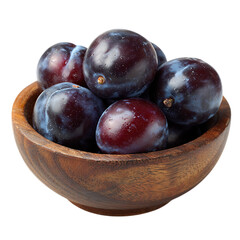 Dark plums in a wooden bowl healthy snack food png 