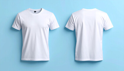 White T-shirt Front and Back View Isolated on Blue Background