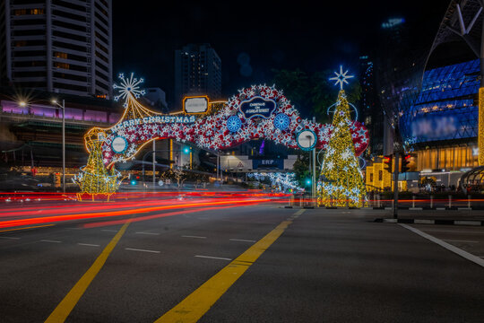 Beautiful Singapore Orchard Road street light-up during the Christmas festive season. Tropical country Christmas street light up.
