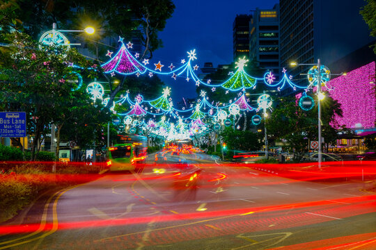 Beautiful Singapore Orchard Road street light-up during the Christmas festive season. Tropical country Christmas street light up.