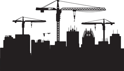 Naklejka premium urban development vector with construction cranes skyscraper framework and city growth illustration
