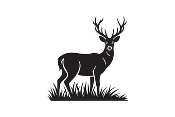 woodland deer silhouette vector with grass detail perfect for wildlife and forest projects