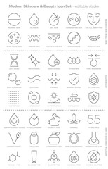 Modern skincare and beauty line icon set vector illustration