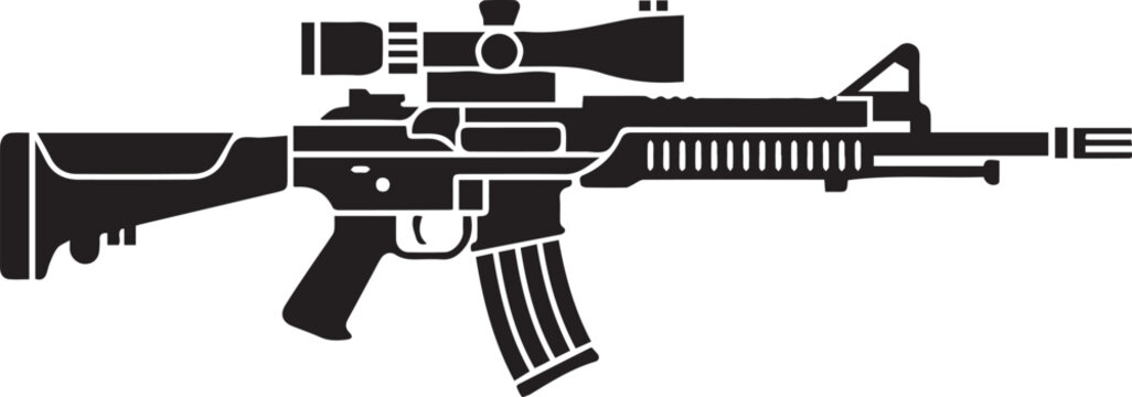 assault rifle silhouette vector illustration with scope magazine and suppressor tactical weapon design