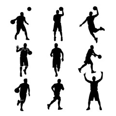 Naklejka premium collection of Basket man silhouettes in different posses clipart vector illustrator