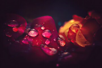 Close-up of vibrant red rose petals with water droplets
