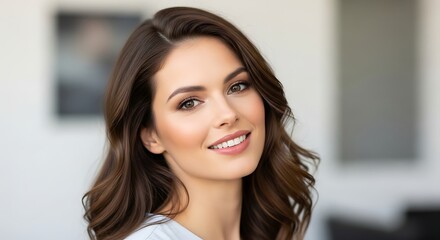 Fototapeta premium Elegant Close Up Portrait of Young Brunette Woman Beauty Concept