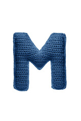 Crocheted letter M on white background
