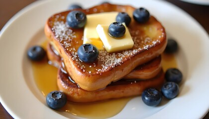 Sweet French Toast with Blueberries Butter and Golden Syrup Drizzle