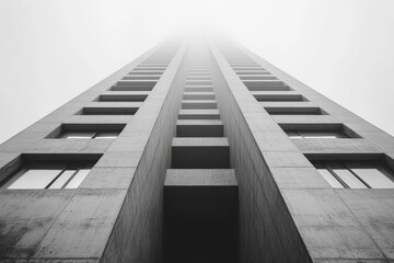 Fototapeta premium Minimalist architecture features sharp lines and symmetrical designs in urban environment
