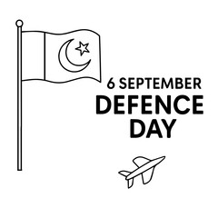 6 September Defence Day Pakistan – Black and White Outline Vector