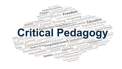 Critical Pedagogy Word Cloud. Key Concepts On Education, Power, Justice, Dialogue, Liberation, Reflection, And Transformative Learning In Social And Cultural Contexts.