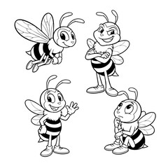 Hand drawn bee patterns for coloring pages