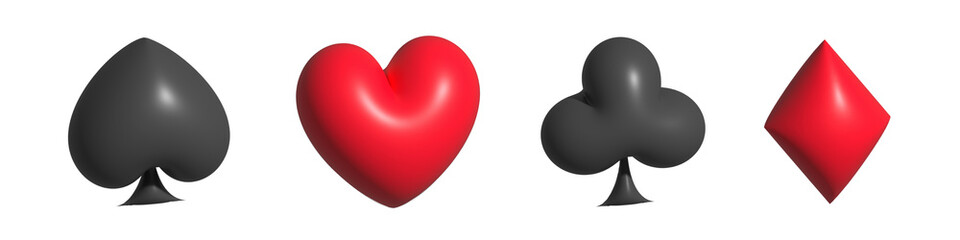 Set of 3D Playing Card Symbols Featuring Spades, Hearts, Clubs and Diamonds Design