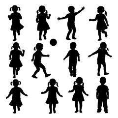 Fototapeta premium Silhouette Collection of Children Activity Poses, Playful and Energetic Actions