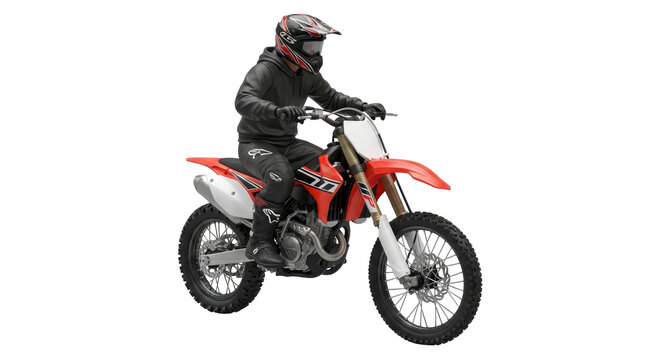 Isolated Man on Red Dirt Bike