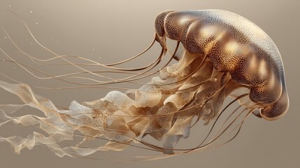Abstract line-art jellyfish on plain beige surface 