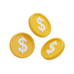 Obraz premium Three golden coins featuring a dollar sign isolated on transparent background