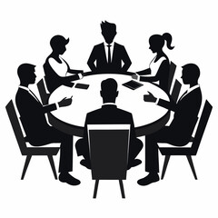 Silhouette of a business meeting around a table