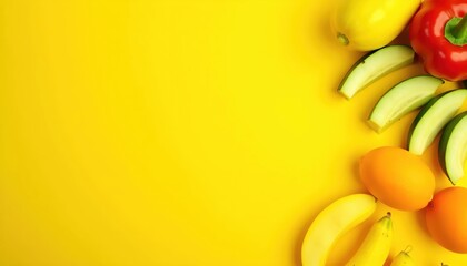 Colorful Summer Composition Featuring Fresh Fruits and Vegetables Together