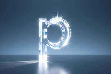 Lowercase letter p designed with crystal refraction effect, shimmering highlights, natural lighting, harmonious composition 