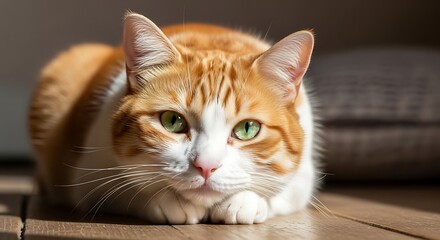 Close up Portrait of Ginger Tabby Cat with Green Eyes Domestic Animal