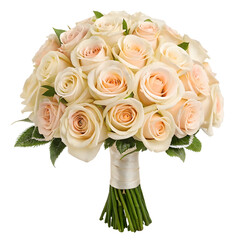 Creamy Peach and White Rose Bridal Bouquet Isolated on Black Background A lush arrangement of approximately two dozen roses in varying shades of creamy peach and white The