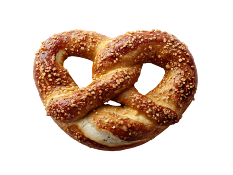 Traditional baked pretzel snack on white background