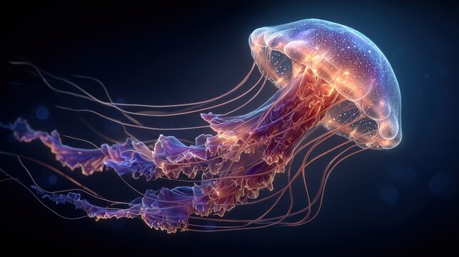 Close-up of a glowing jellyfish with empty copyspace  - Powered by Adobe