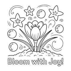 Bloom with Joy – Inspirational Floral Line Art with Stars and Hand Lettering for Coloring Pages. Coloring Pages for Kids & Adults