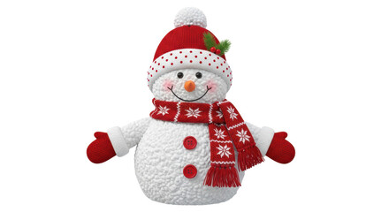 Isolated Happy Snowman with Scarf and Hat