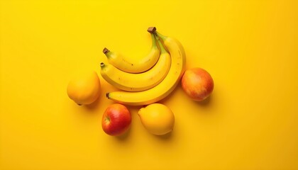 Bright Yellow Flat Lay Advertisement with Pineapple Banana and Lemon