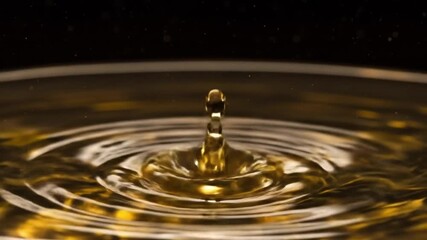 Golden liquid droplet impact slow motion - Powered by Adobe